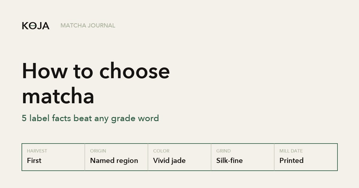 How to choose matcha: 5 label facts that matter more than grade, KOJA Matcha Journal