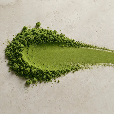 Kräftig grünes Latte-Grade Matcha Pulver in Nahaufnahme