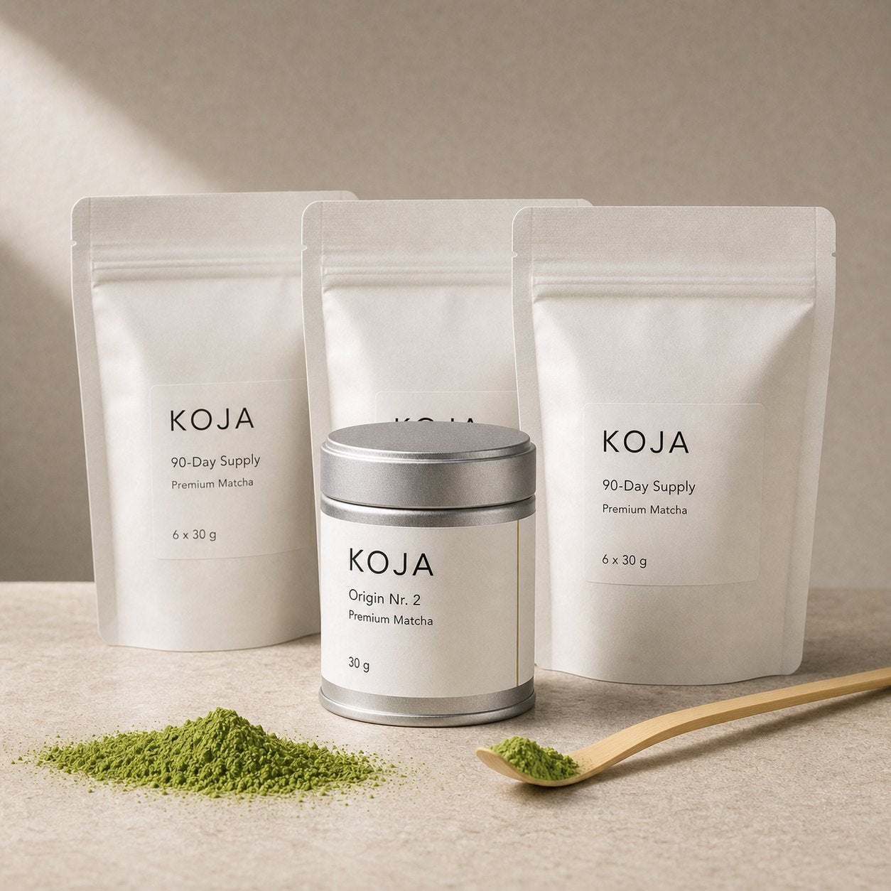 Uji Reserve Matcha 90-Tage-Vorrat mit Dose und Beuteln